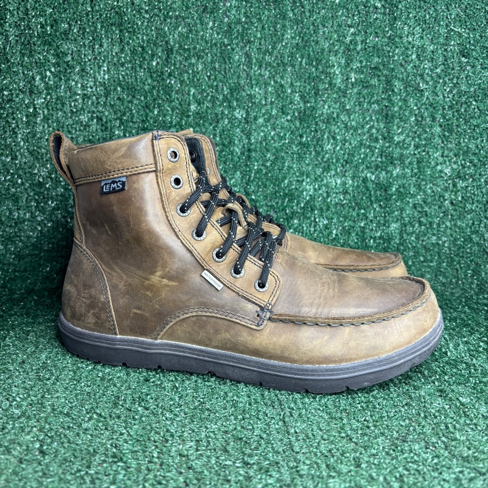 Lems Boulder Waterproof Weathered Umber Leather Boot Brown Mens 10.5 Womens 12